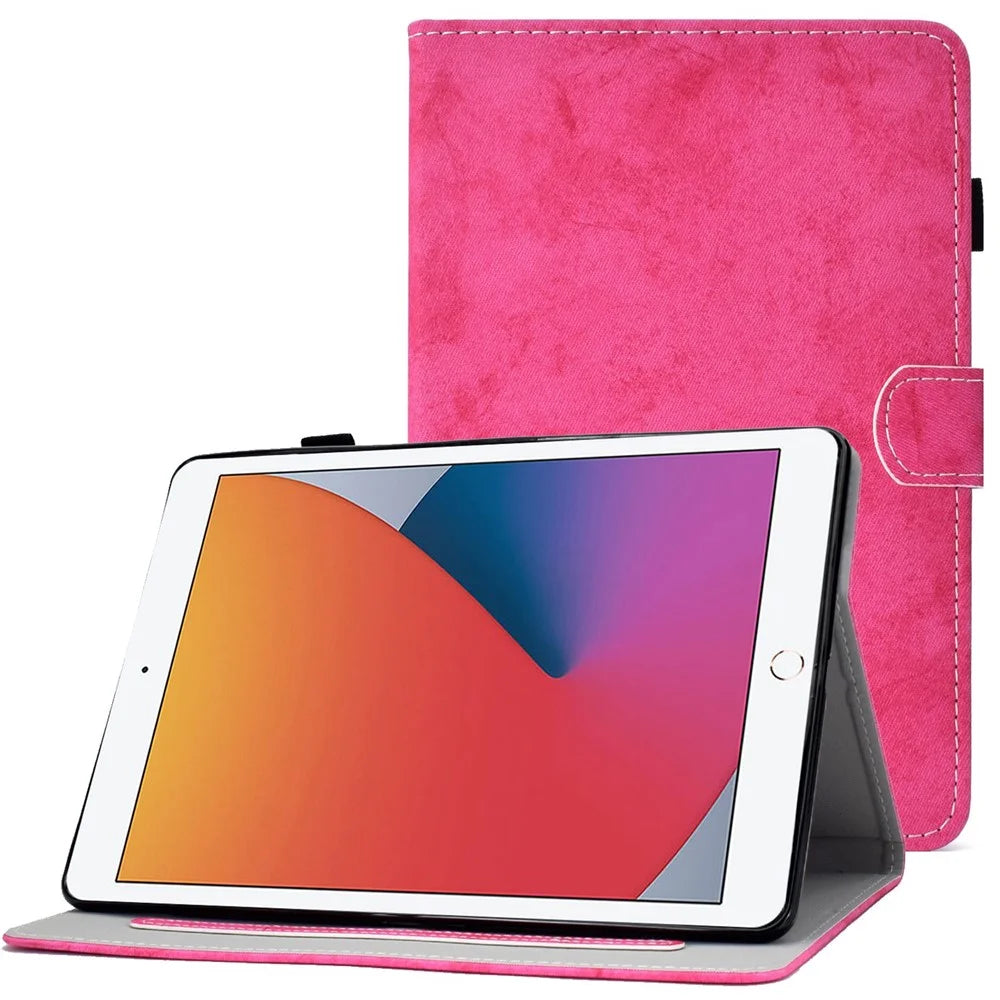 For iPad 10.2 (2019) (2020)  /  iPad Air 10.5 inch (2019) Cloth Texture PU Leather Tablet Cover Card Slots Folio Stand Protection Case with Pen Storage Loop - Rose - 1