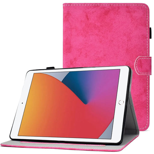 For iPad 10.2 (2019) (2020)  /  iPad Air 10.5 inch (2019) Cloth Texture PU Leather Tablet Cover Card Slots Folio Stand Protection Case with Pen Storage Loop - Rose - 1
