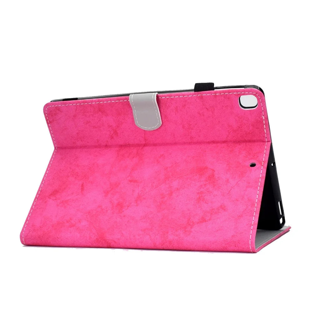 For iPad 10.2 (2019) (2020)  /  iPad Air 10.5 inch (2019) Cloth Texture PU Leather Tablet Cover Card Slots Folio Stand Protection Case with Pen Storage Loop - Rose - 4