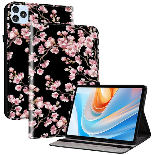 For itel Vistatab 30 Leather Case Pattern Printed Stand Tablet Cover with Card Slots - Plum Blossom - 1