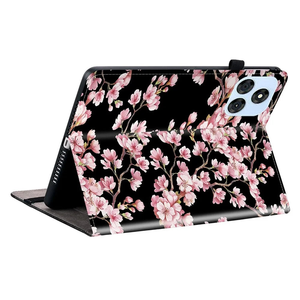 For itel Vistatab 30 Leather Case Pattern Printed Stand Tablet Cover with Card Slots - Plum Blossom - 4