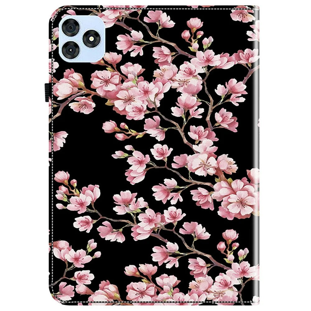 For itel Vistatab 30 Leather Case Pattern Printed Stand Tablet Cover with Card Slots - Plum Blossom - 6