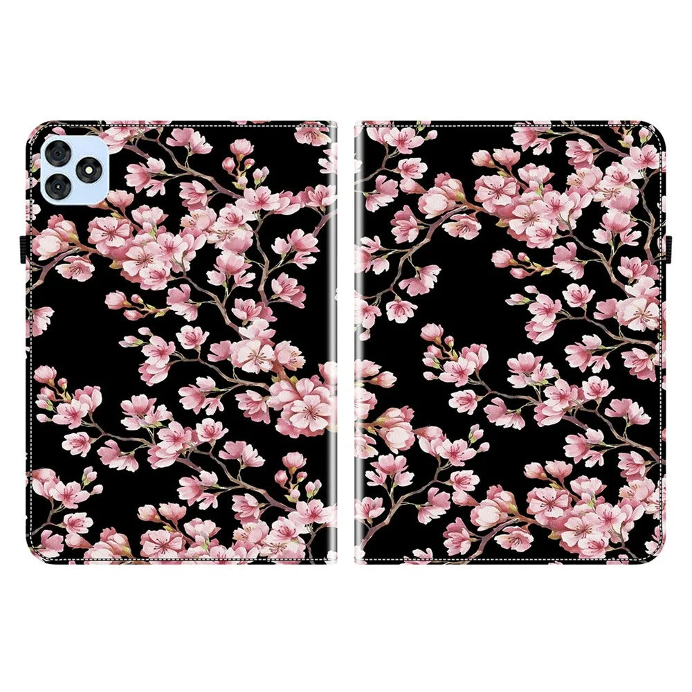 For itel Vistatab 30 Leather Case Pattern Printed Stand Tablet Cover with Card Slots - Plum Blossom - 7