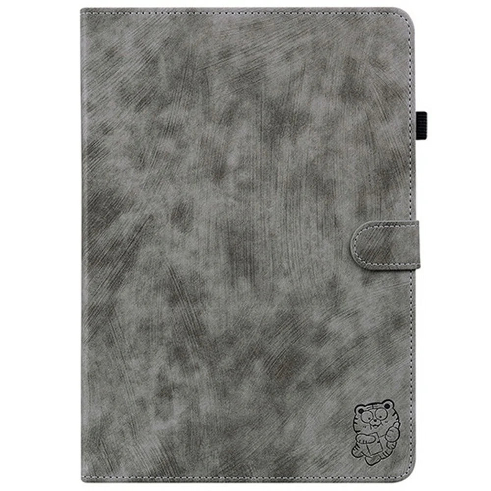 For itel Vistatab 30 Cases Tiger Imprint Anti-Scratch PU Leather Tablet Cover - Grey - 5