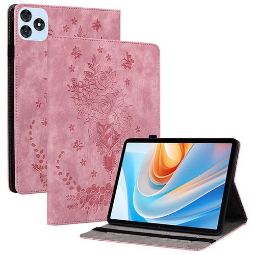 For itel Vistatab 30 Case Card Holder Anti-Scratch Leather Cover Rose Flower Imprint - Pink - 1