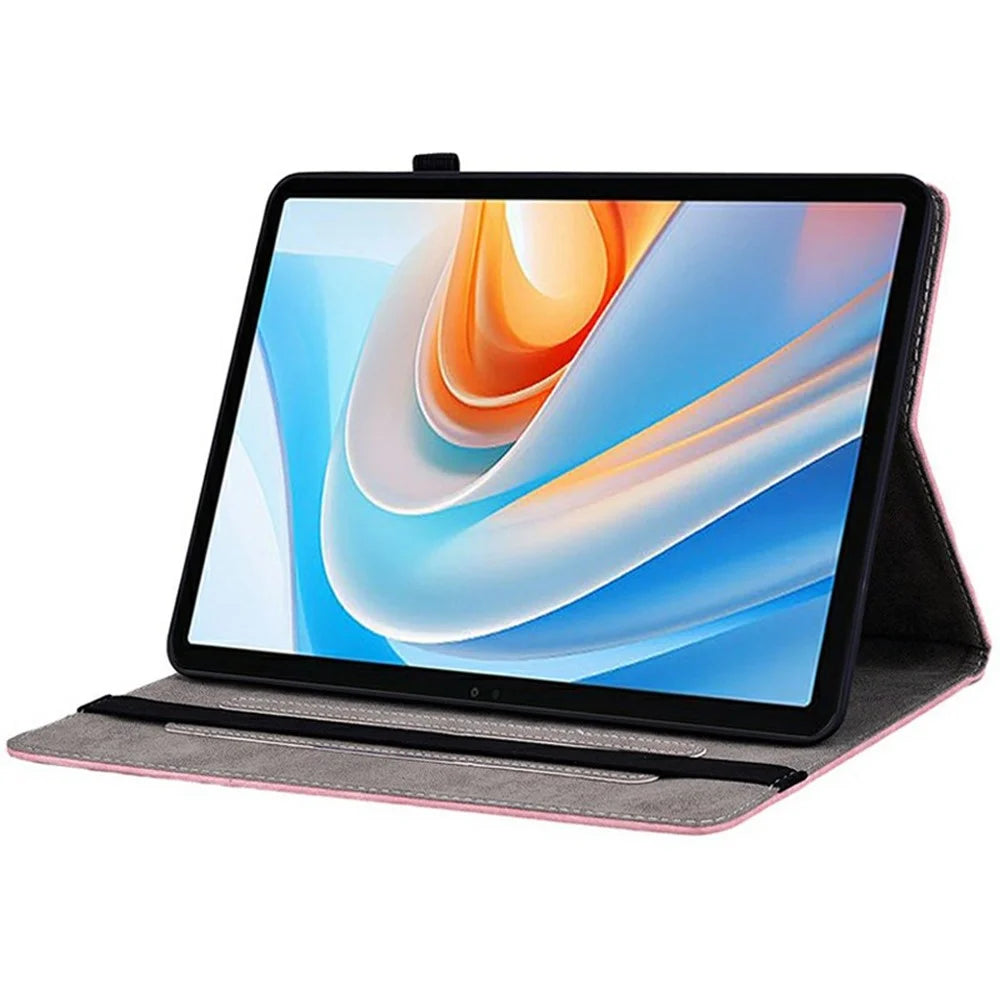 For itel Vistatab 30 Case Card Holder Anti-Scratch Leather Cover Rose Flower Imprint - Pink - 3