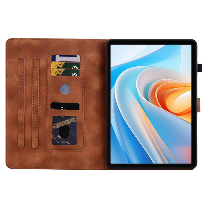 For itel Vistatab 30 Case Lily Flower Imprint Card Slots Leather Tablet Cover - Brown - 2