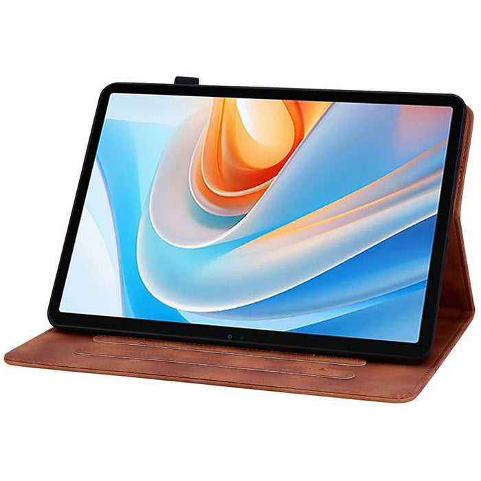 For itel Vistatab 30 Case Lily Flower Imprint Card Slots Leather Tablet Cover - Brown - 3