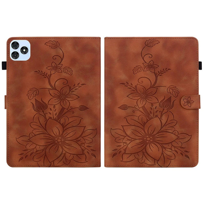 For itel Vistatab 30 Case Lily Flower Imprint Card Slots Leather Tablet Cover - Brown - 7