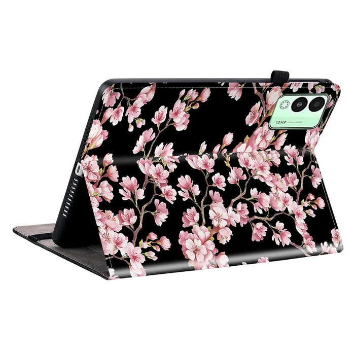 For TECNO Megapad 11 Leather Case Pattern Printed Stand Tablet Cover with Card Slots - Plum Blossom - 4
