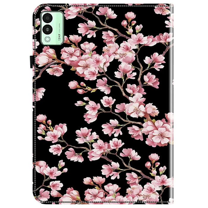 For TECNO Megapad 11 Leather Case Pattern Printed Stand Tablet Cover with Card Slots - Plum Blossom - 6