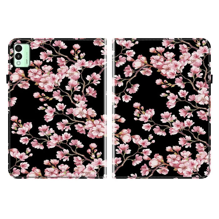 For TECNO Megapad 11 Leather Case Pattern Printed Stand Tablet Cover with Card Slots - Plum Blossom - 7