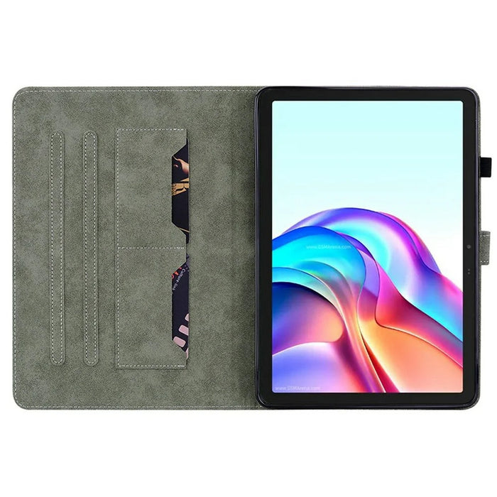 For TECNO Megapad 11 Case Tiger Imprint Anti-Scratch PU Leather Tablet Cover - Grey - 2
