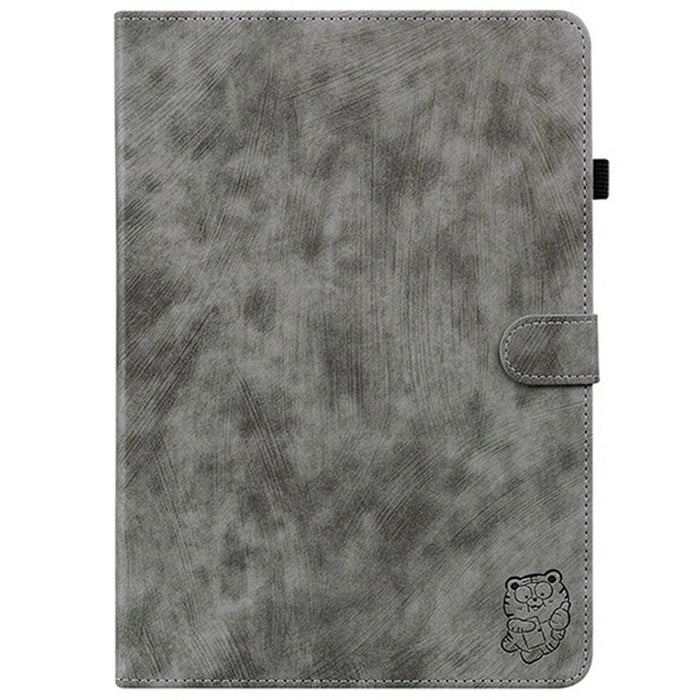 For TECNO Megapad 11 Case Tiger Imprint Anti-Scratch PU Leather Tablet Cover - Grey - 5