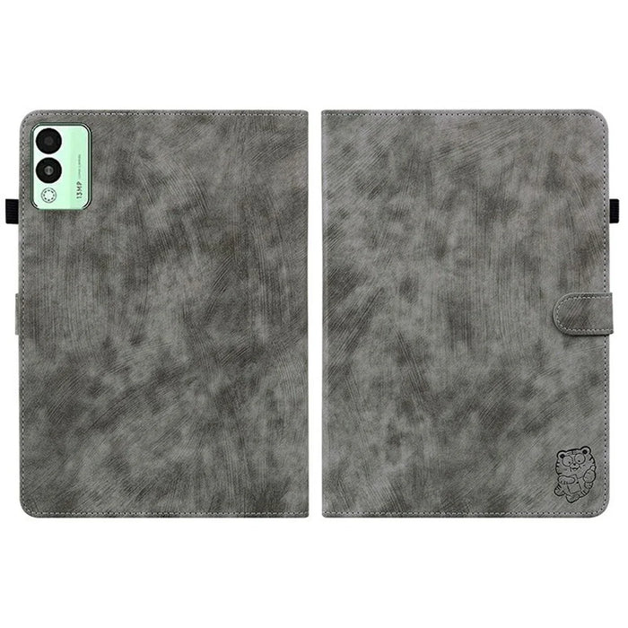 For TECNO Megapad 11 Case Tiger Imprint Anti-Scratch PU Leather Tablet Cover - Grey - 7