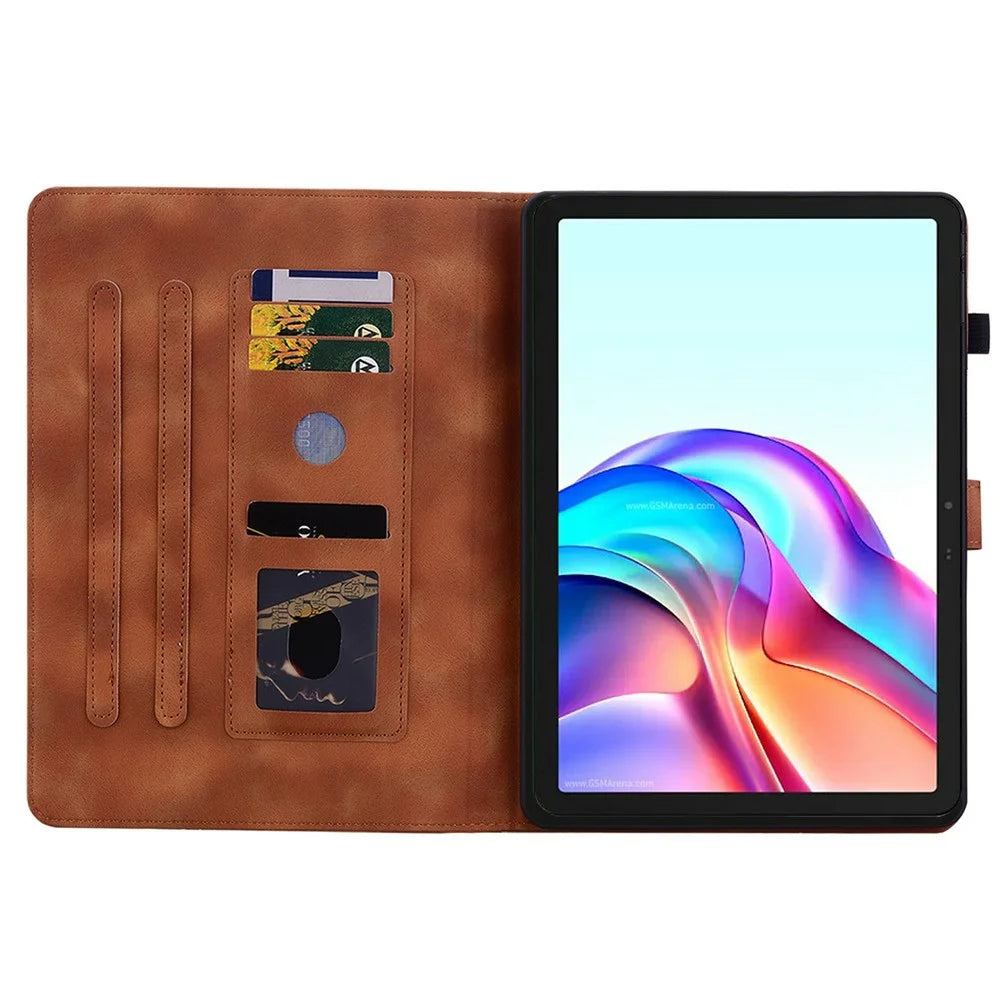 For TECNO Megapad 11 Case Lily Flower Imprint Card Slots Leather Tablet Cover - Brown - 2