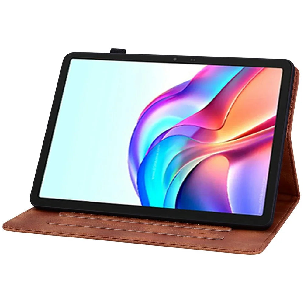 For TECNO Megapad 11 Case Lily Flower Imprint Card Slots Leather Tablet Cover - Brown - 3