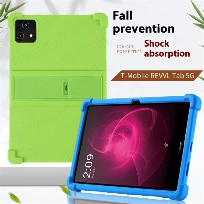 For T-Mobile REVVL Tab Silicone Case with Kickstand Rugged Protective Cover - Dark Blue - 4