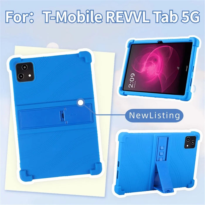 For T-Mobile REVVL Tab Silicone Case with Kickstand Rugged Protective Cover - Dark Blue - 6