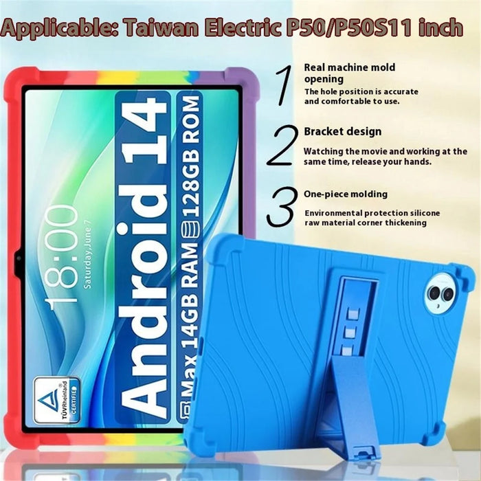 For Teclast P50 / P50S Silicone Case with Kickstand Rugged Protective Cover - Dark Blue - 4