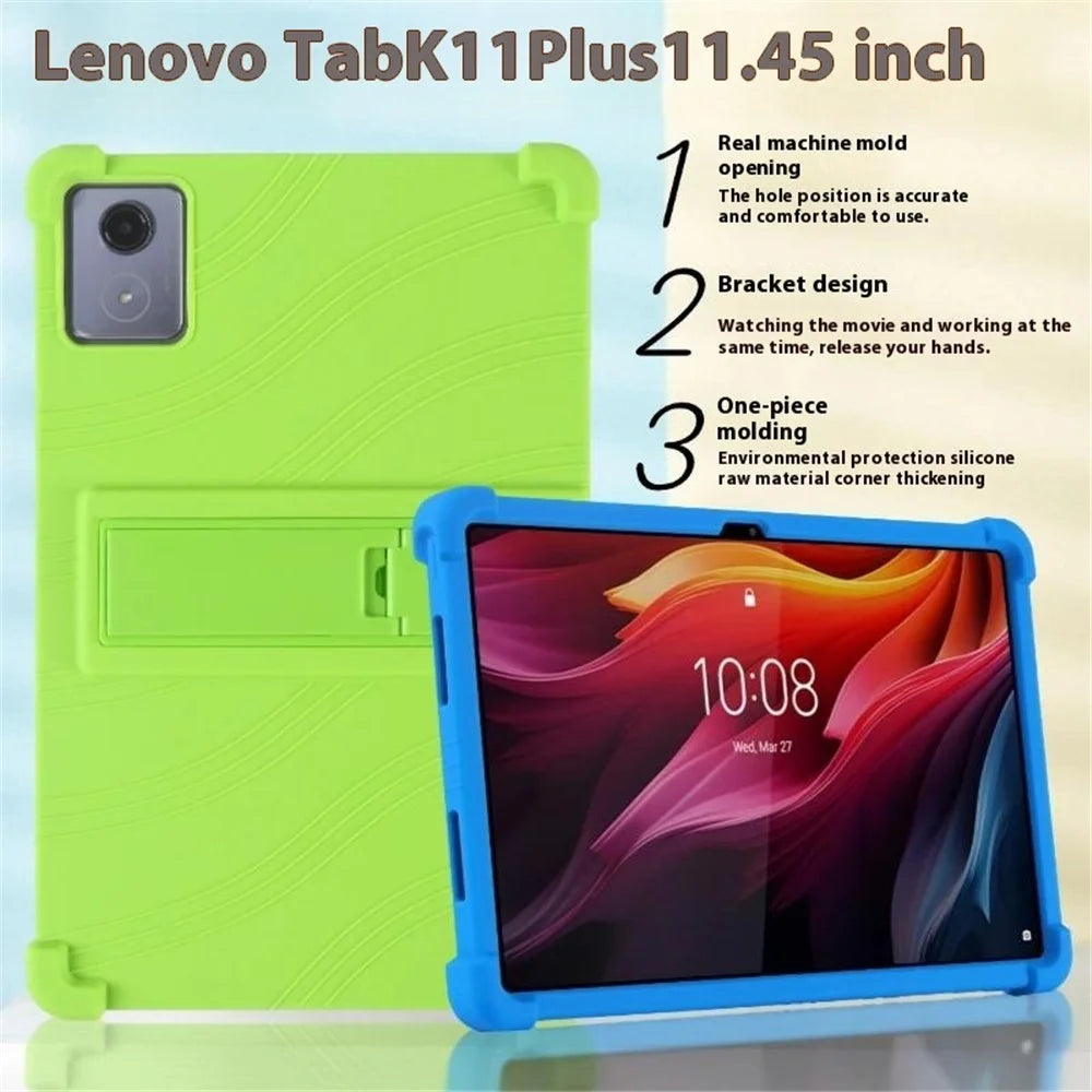 For Lenovo Tab K11 Plus Silicone Case with Kickstand Rugged Protective Cover - Dark Blue - 5