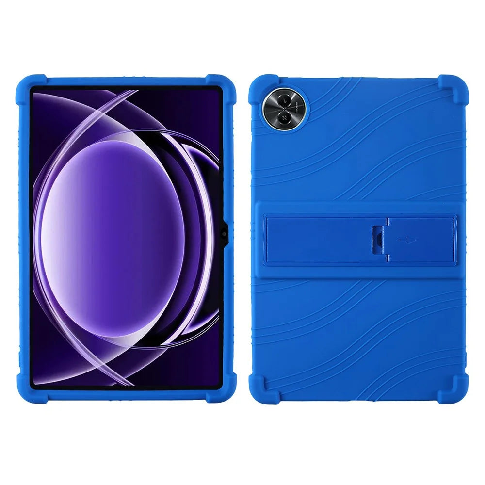 For Realme Pad 2 Lite Silicone Case with Kickstand Rugged Protective Cover - Dark Blue - 1