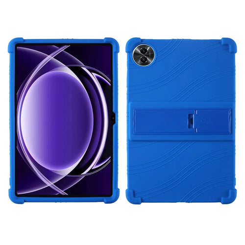 For Realme Pad 2 Lite Silicone Case with Kickstand Rugged Protective Cover - Dark Blue - 1