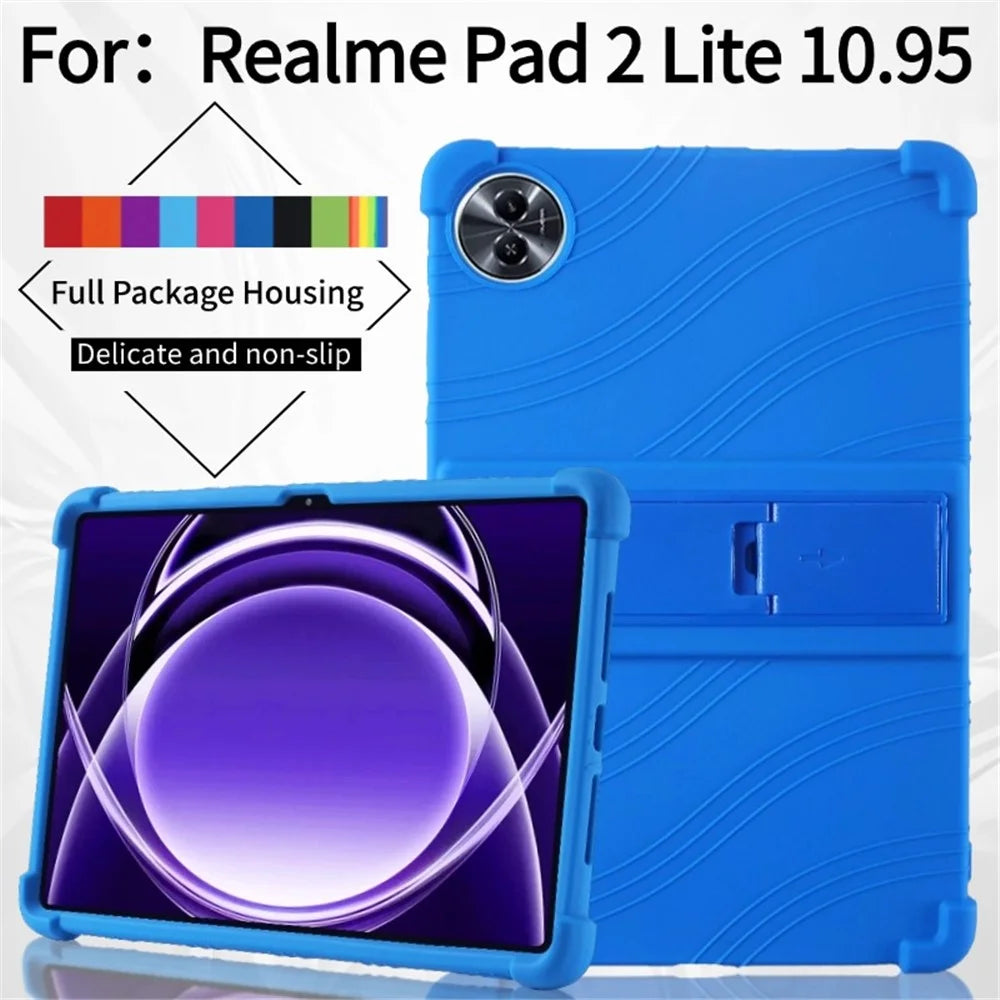 For Realme Pad 2 Lite Silicone Case with Kickstand Rugged Protective Cover - Dark Blue - 4