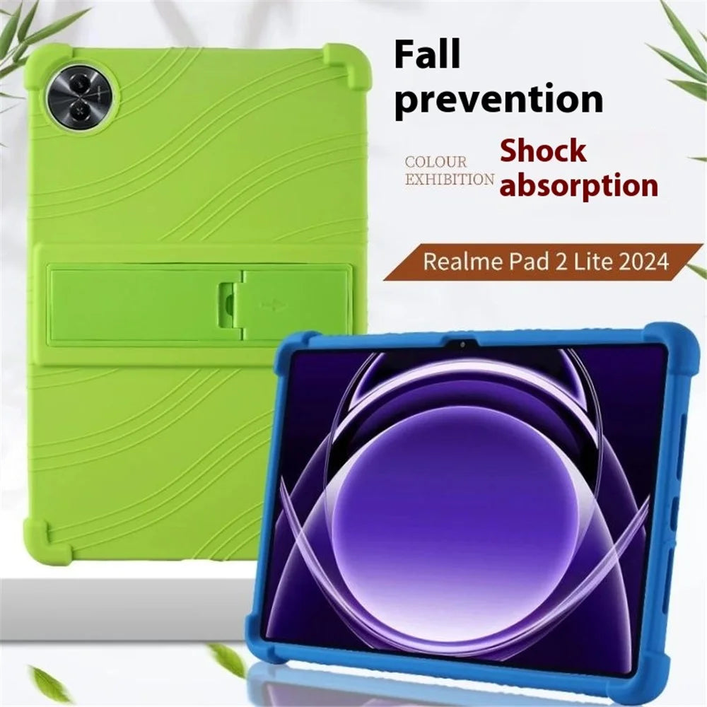 For Realme Pad 2 Lite Silicone Case with Kickstand Rugged Protective Cover - Dark Blue - 5