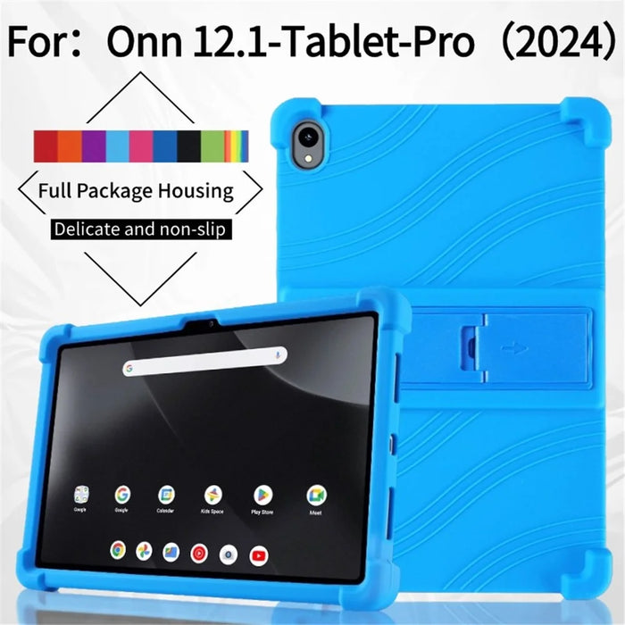 For Walmart Onn 12.1 inch Tablet Pro (2024) Silicone Case with Kickstand Rugged Protective Cover - Dark Blue - 4