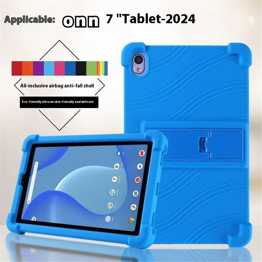 For Walmart Onn 7 inch Tablet Gen 4 (2024) Silicone Case with Kickstand Rugged Protective Cover - Dark Blue - 4