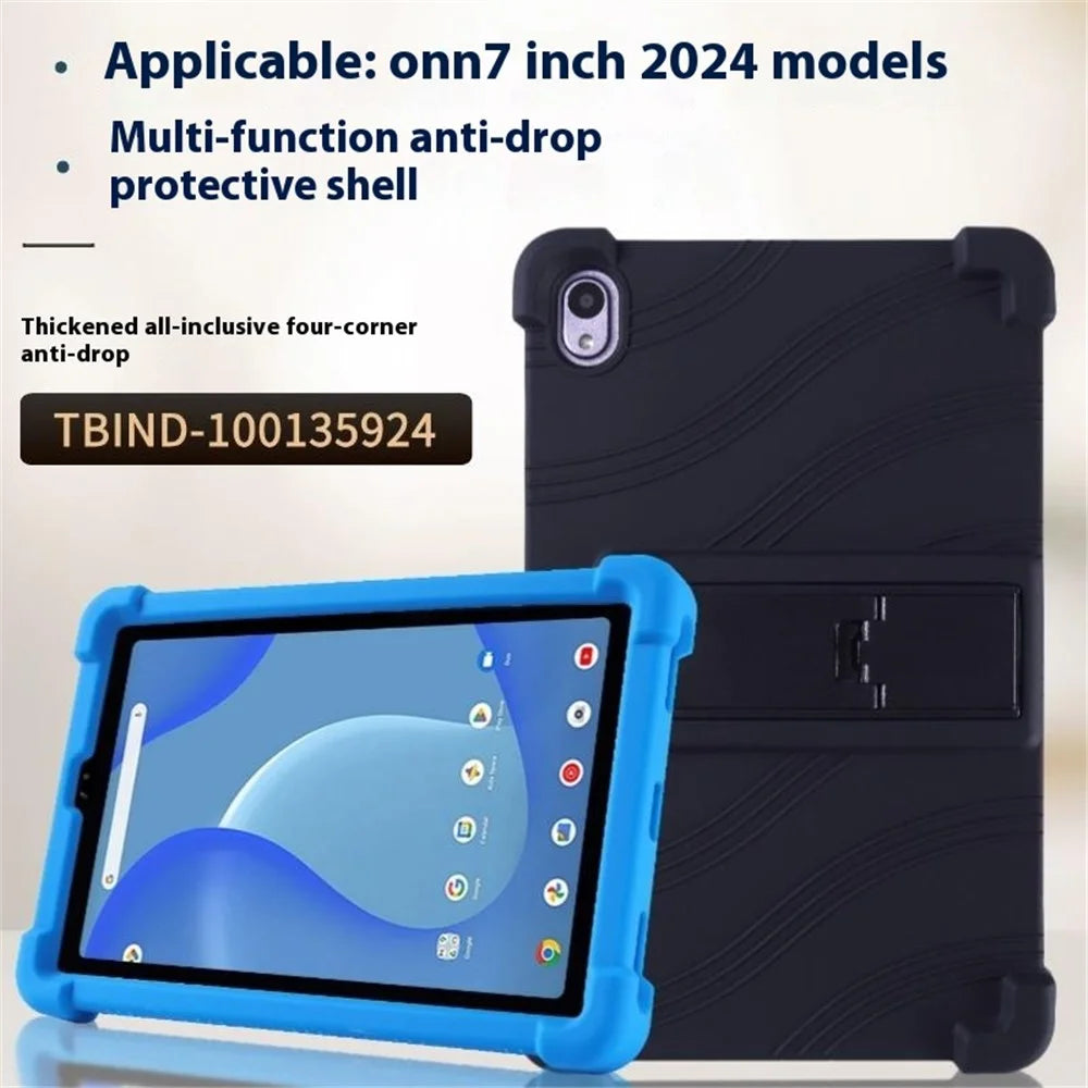 For Walmart Onn 7 inch Tablet Gen 4 (2024) Silicone Case with Kickstand Rugged Protective Cover - Dark Blue - 5