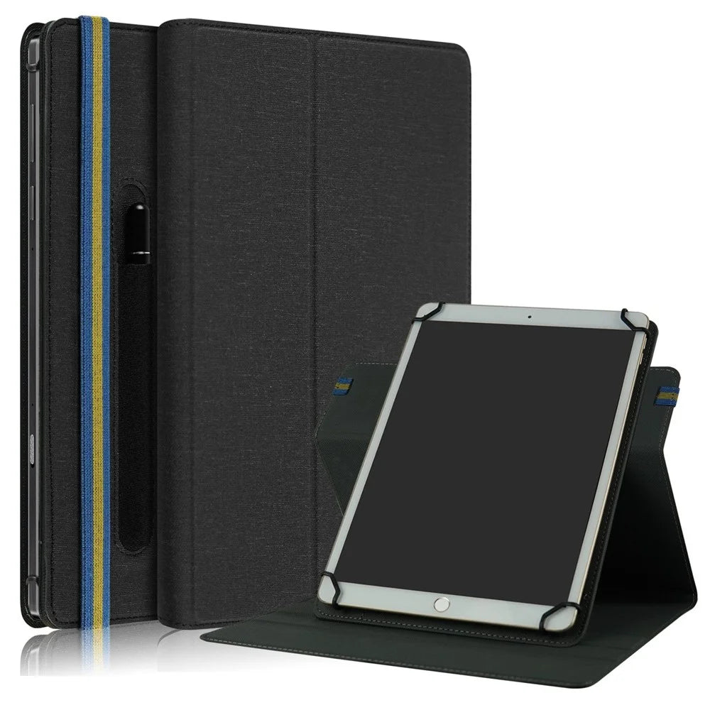 Universal Tablet Case 9-11-inch PU Leather + Cloth 360-degree Rotatable Folio Stand Protective Cover - Black - 1