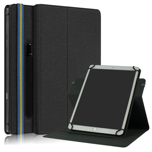 Universal Tablet Case 9-11-inch PU Leather + Cloth 360-degree Rotatable Folio Stand Protective Cover - Black - 1