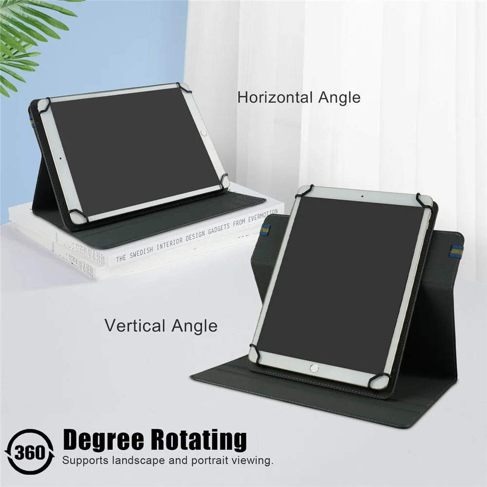 Universal Tablet Case 9-11-inch PU Leather + Cloth 360-degree Rotatable Folio Stand Protective Cover - Black - 5