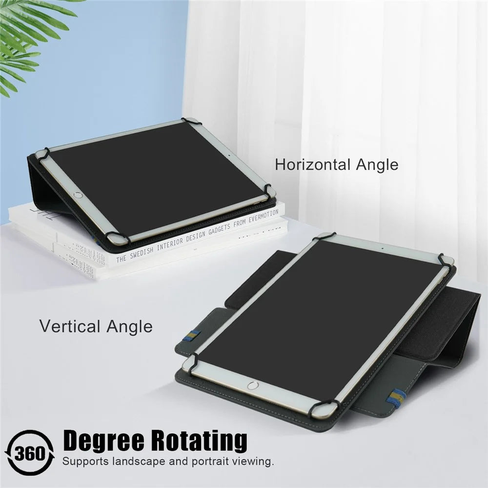 Universal Tablet Case 9-11-inch PU Leather + Cloth 360-degree Rotatable Folio Stand Protective Cover - Black - 6