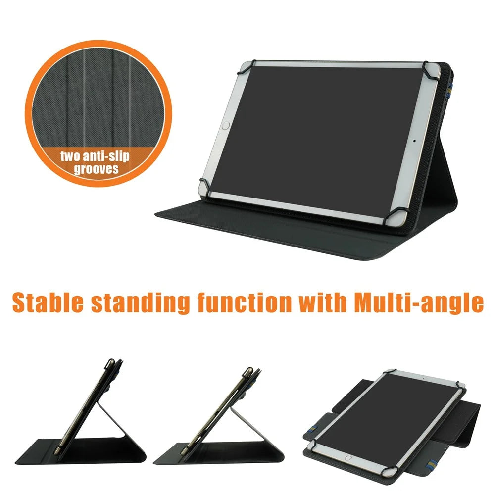 Universal Tablet Case 9-11-inch PU Leather + Cloth 360-degree Rotatable Folio Stand Protective Cover - Black - 7