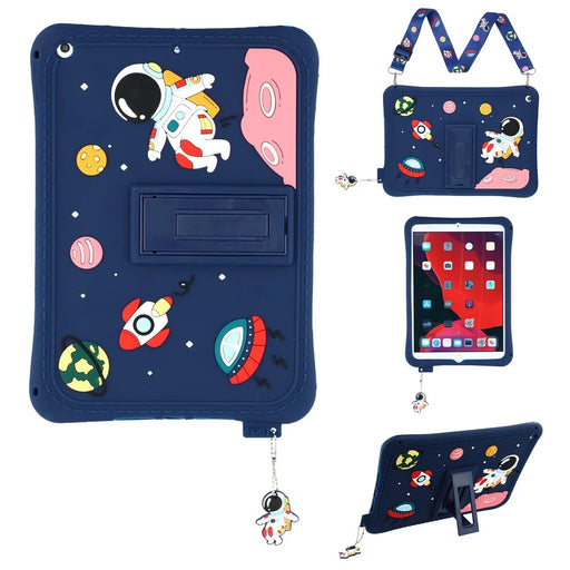 For iPad 10.2 (2021)  /  (2020)  /  (2019) Case Astronaut Silicone + PC Kickstand Tablet Cover with Lanyard - 1