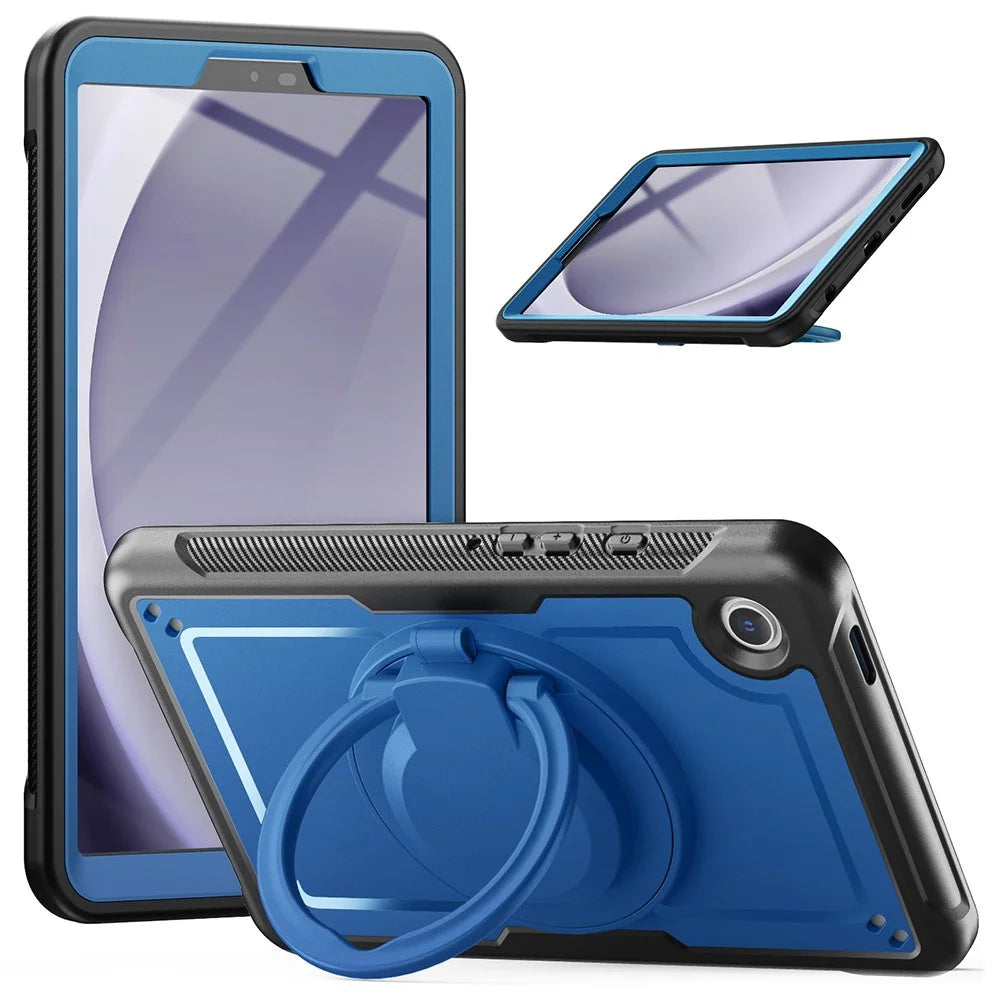 For Samsung Galaxy Tab A9 (SM-X110 / X115 / X117) Case Rotating Kickstand PC + TPU Shockproof Tablet Cover - Navy Blue - 1