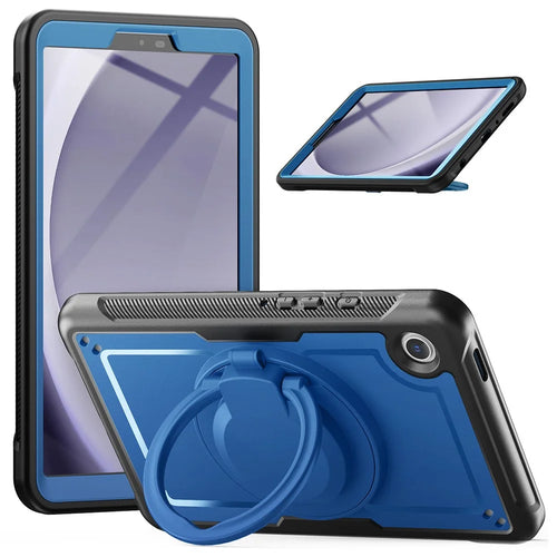 For Samsung Galaxy Tab A9 (SM-X110 / X115 / X117) Case Rotating Kickstand PC + TPU Shockproof Tablet Cover - Navy Blue - 1