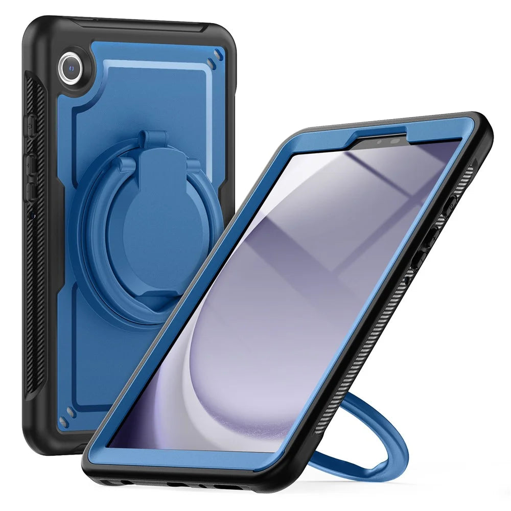 For Samsung Galaxy Tab A9 (SM-X110 / X115 / X117) Case Rotating Kickstand PC + TPU Shockproof Tablet Cover - Navy Blue - 2