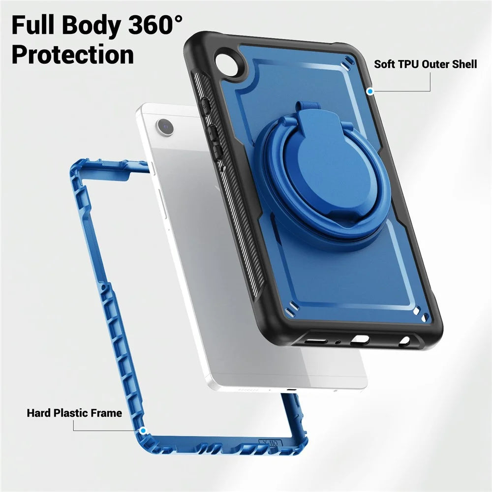 For Samsung Galaxy Tab A9 (SM-X110 / X115 / X117) Case Rotating Kickstand PC + TPU Shockproof Tablet Cover - Navy Blue - 3