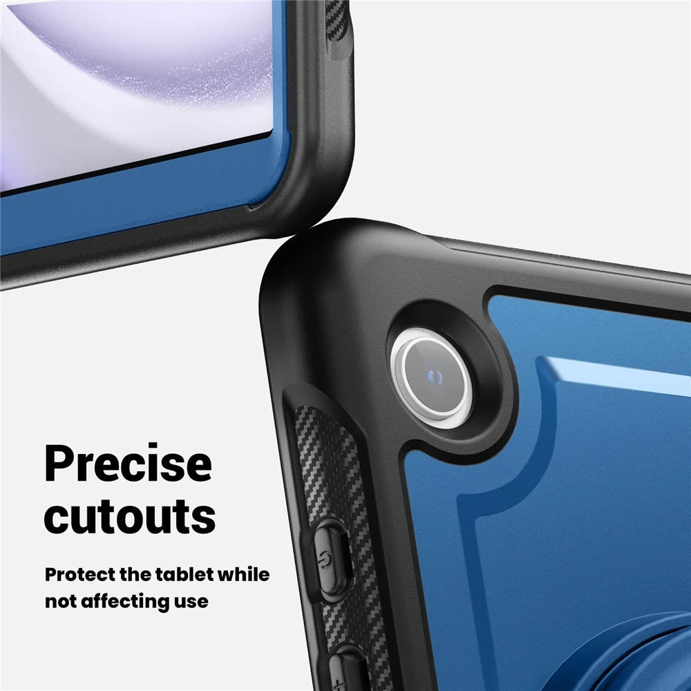 For Samsung Galaxy Tab A9 (SM-X110 / X115 / X117) Case Rotating Kickstand PC + TPU Shockproof Tablet Cover - Navy Blue - 4