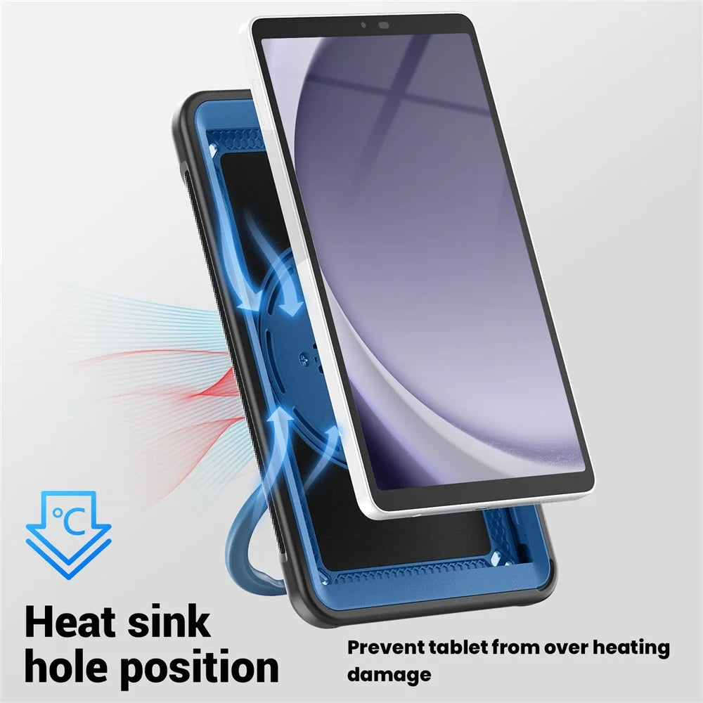For Samsung Galaxy Tab A9 (SM-X110 / X115 / X117) Case Rotating Kickstand PC + TPU Shockproof Tablet Cover - Navy Blue - 5