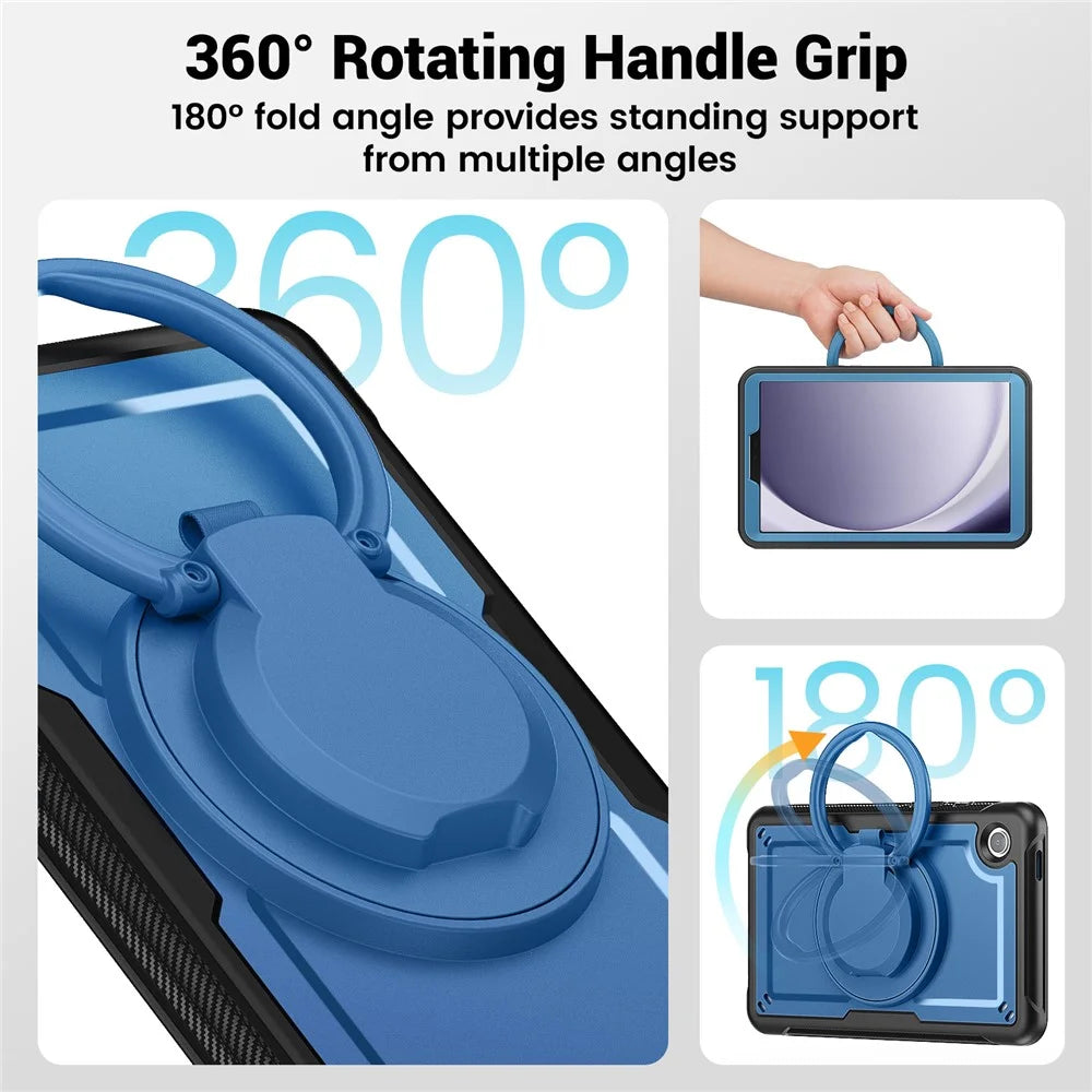 For Samsung Galaxy Tab A9 (SM-X110 / X115 / X117) Case Rotating Kickstand PC + TPU Shockproof Tablet Cover - Navy Blue - 6