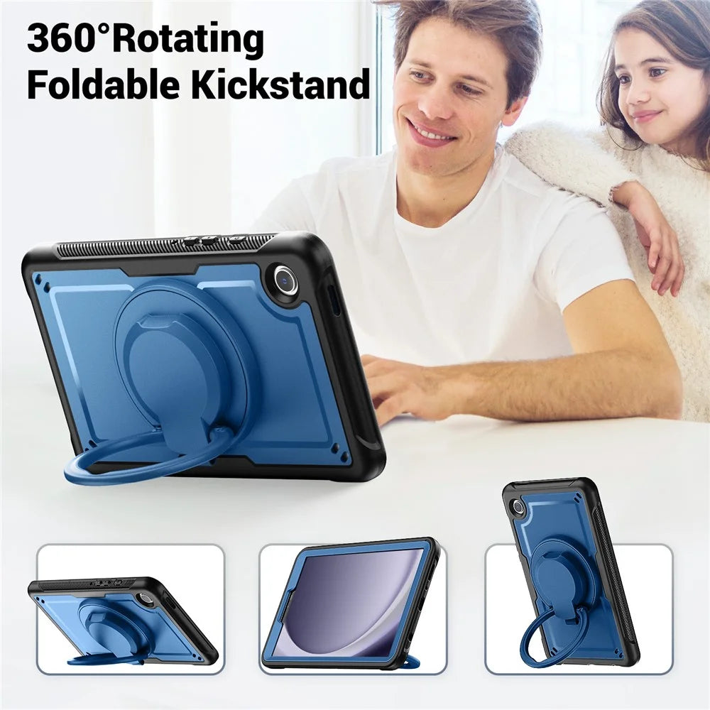 For Samsung Galaxy Tab A9 (SM-X110 / X115 / X117) Case Rotating Kickstand PC + TPU Shockproof Tablet Cover - Navy Blue - 7