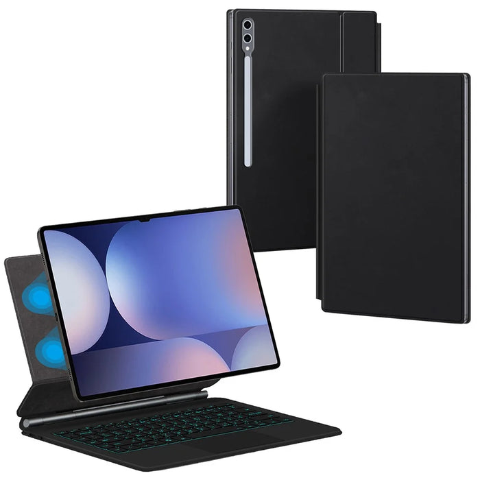 Floating Magnetic Keyboard For Samsung Galaxy Tab S10 Ultra / S9 Ultra / S8 Ultra Bluetooth-Compatible Keyboard + Leather Tablet Case - 1