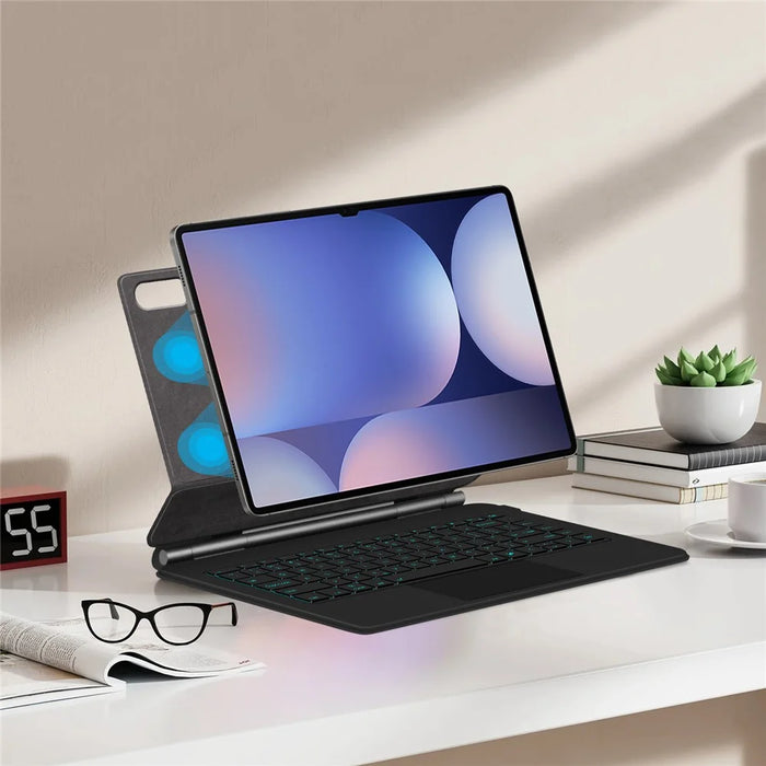 Floating Magnetic Keyboard (Russian) For Samsung Galaxy Tab S10 Ultra / S9 Ultra / S8 Ultra Bluetooth-Compatible Keyboard + Leather Tablet Case - 6