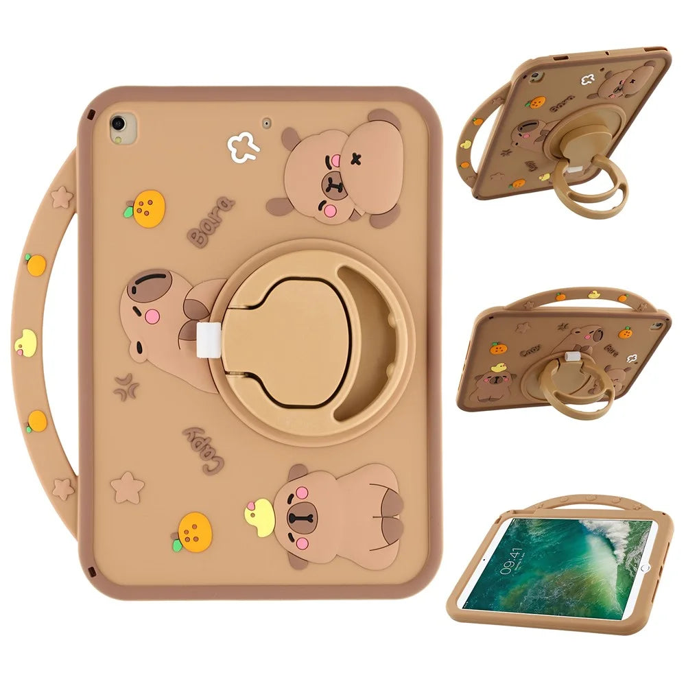 Silicone Case for iPad 10.2 (2021)  /  (2020)  /  (2019)  /  Air 10.5 inch (2019) Rotating Kickstand Protective Cover with Handle Capybara Pattern - 1