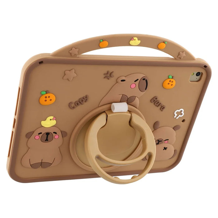 For iPad 9.7-inch (2018) / (2017) Silicone Case with Handle 360 Degree Rotating Kickstand Protective Cover Capybara Pattern - 3